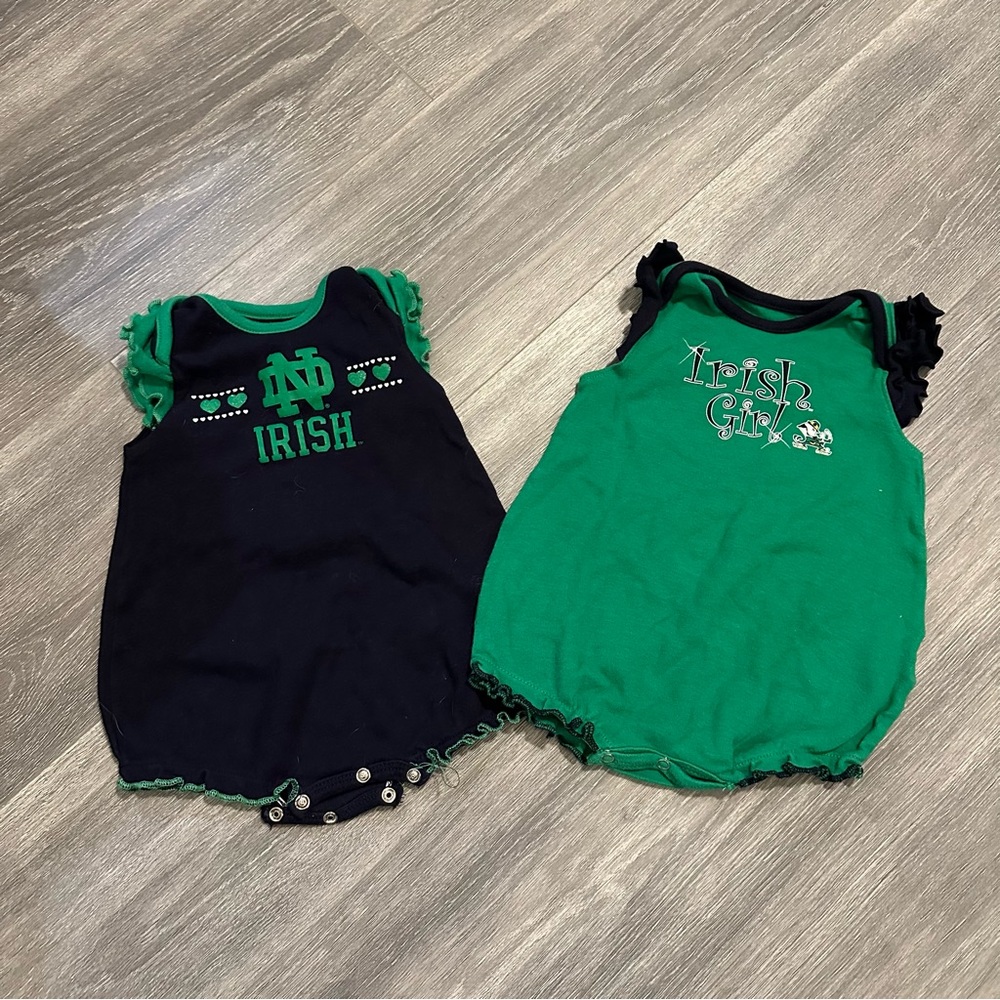 Two Notre Dame Fighting Irish Onesies (Size 3-6M)